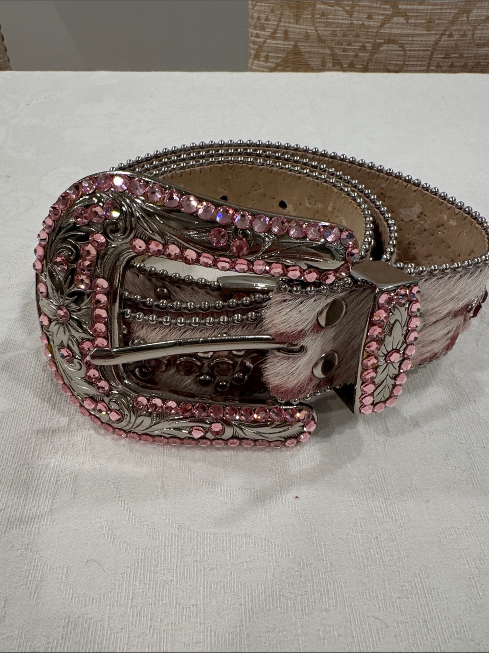 B.B. Simon Pink Crystal Floral Embellished Belt